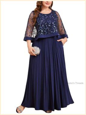 Plus Size Sequin Cape A Line Evening Gown Formal Dress with Pockets